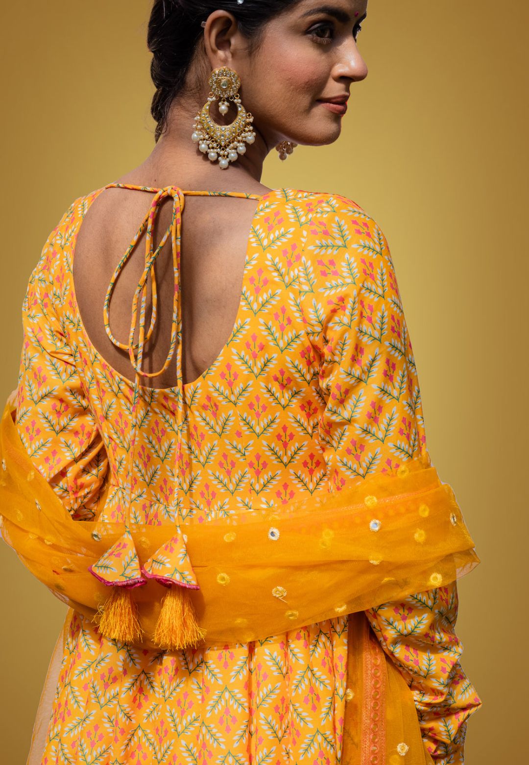 YELLOW MEFIL ANARKALI COTTON SILKSUIT SET