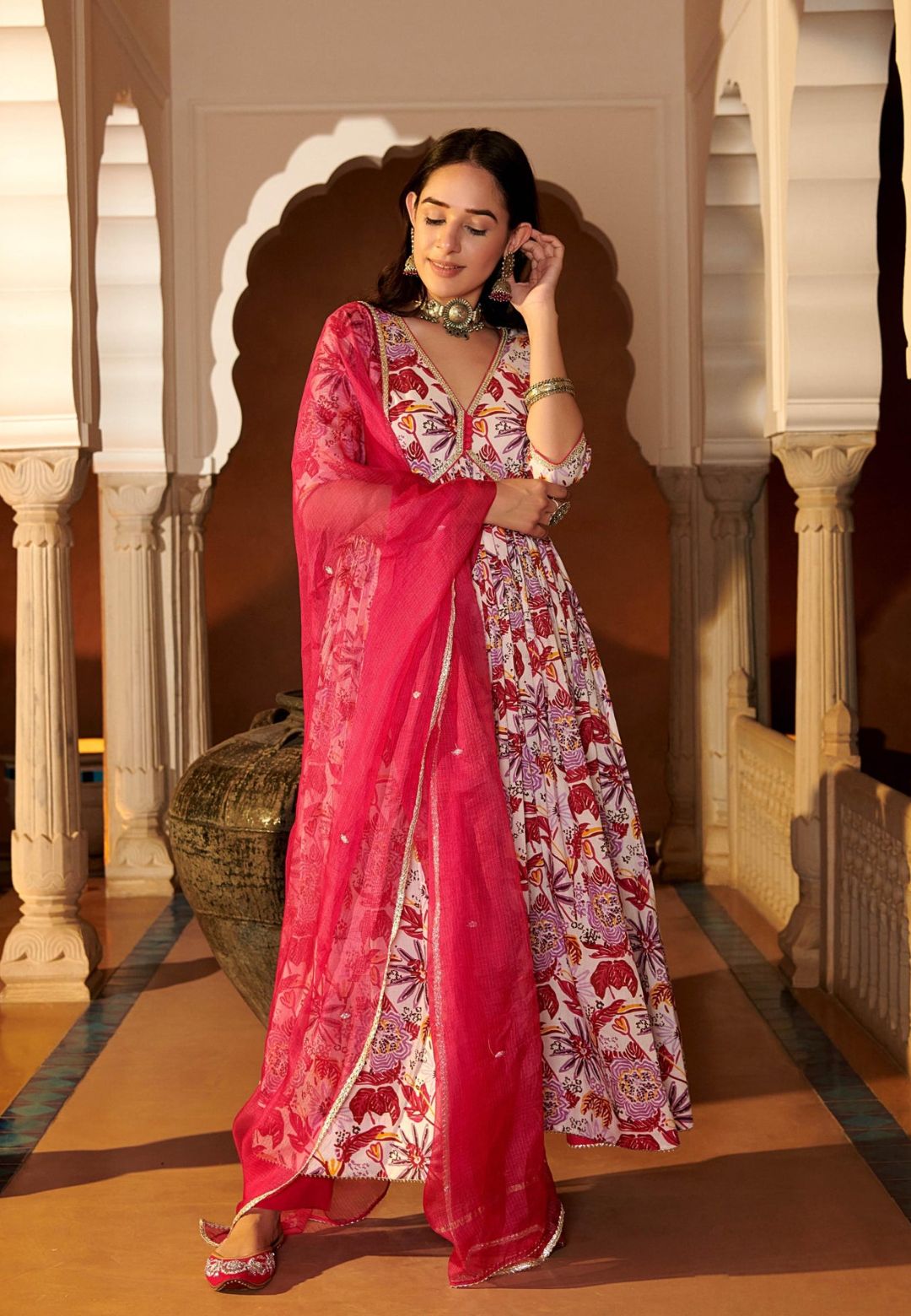 PINK WHITE MRIGA COTTON SUIT SET