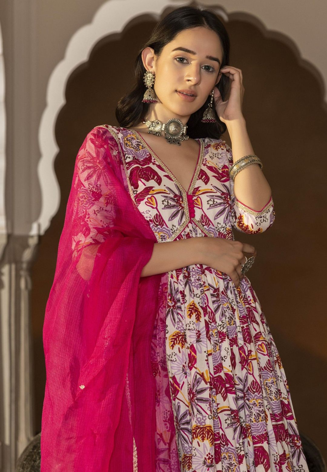 PINK WHITE MRIGA COTTON SUIT SET