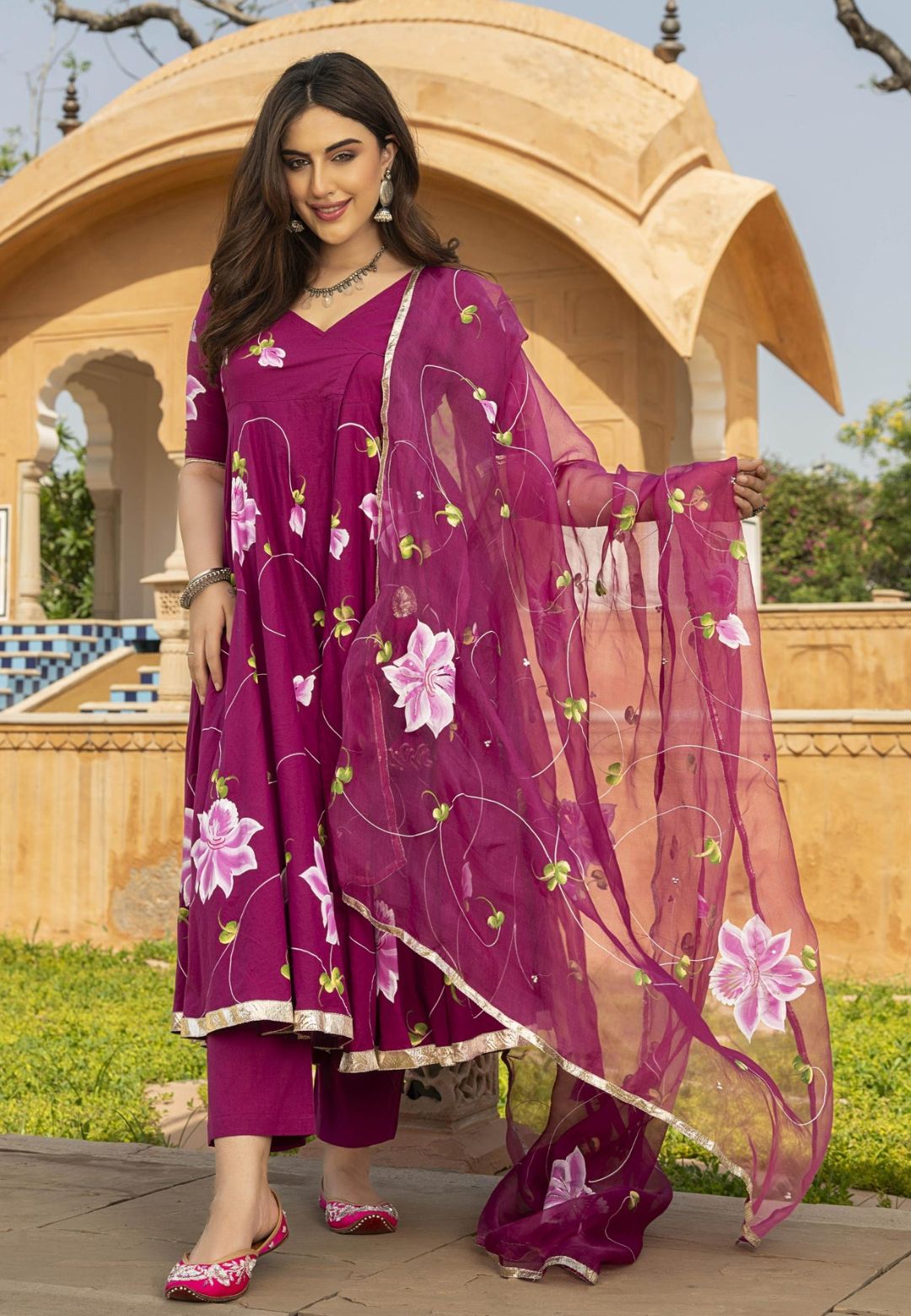 DEEP PURPLE MUDIKA HANDPAINTED COTTON SUIT SET