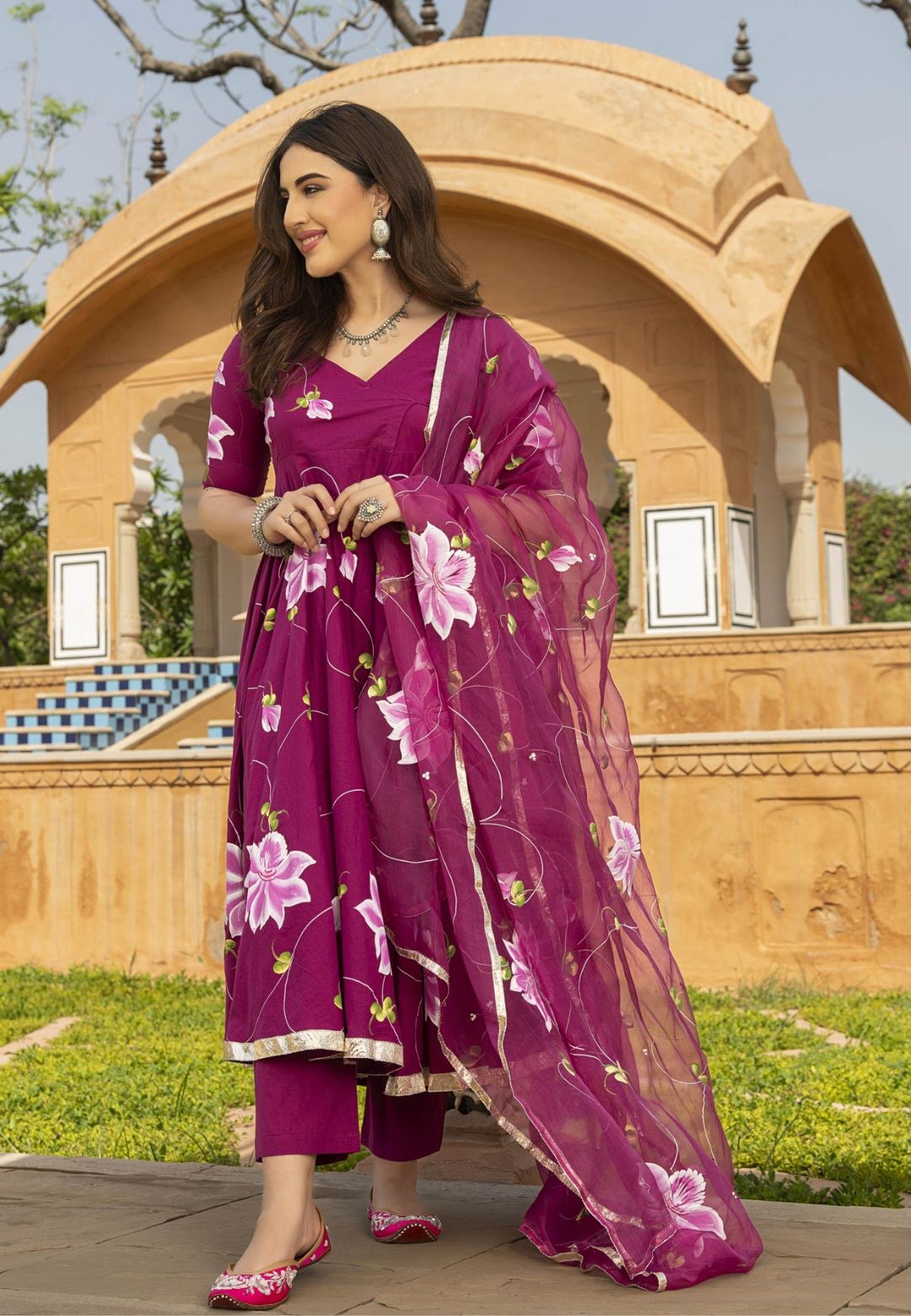 DEEP PURPLE MUDIKA HANDPAINTED COTTON SUIT SET