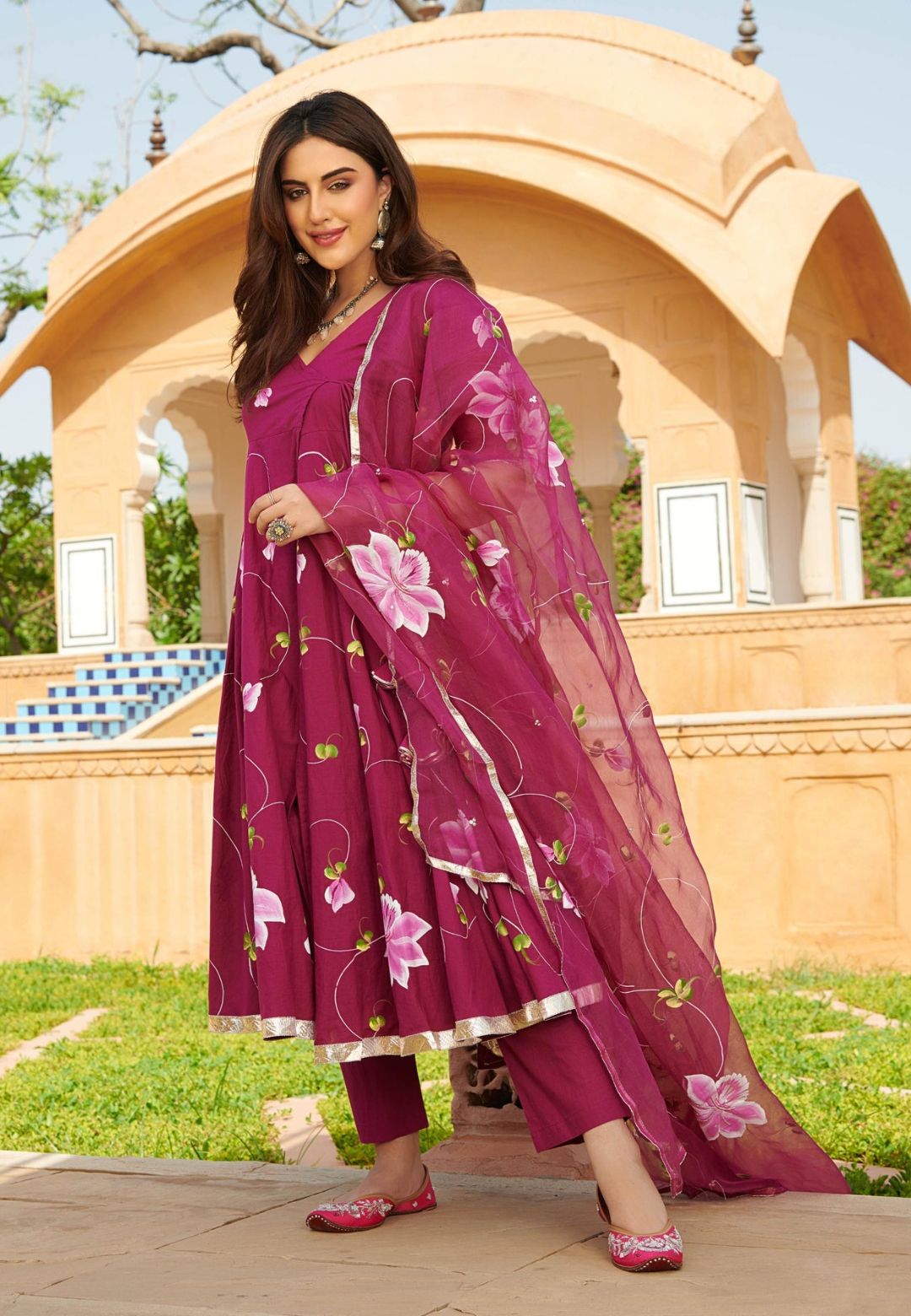 DEEP PURPLE MUDIKA HANDPAINTED COTTON SUIT SET