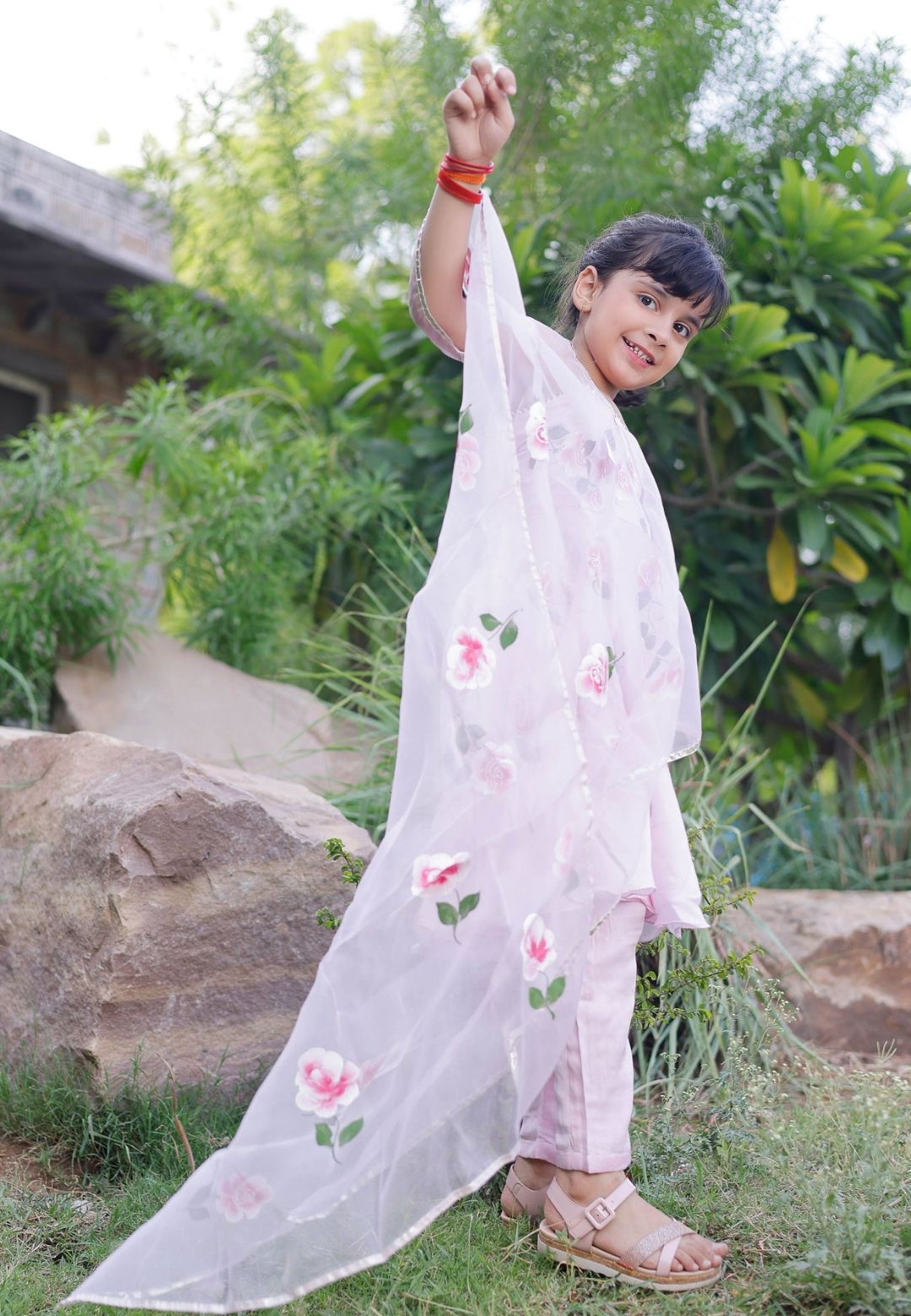 PINK DIPSI HANDPAINTED SATIN SUIT SET