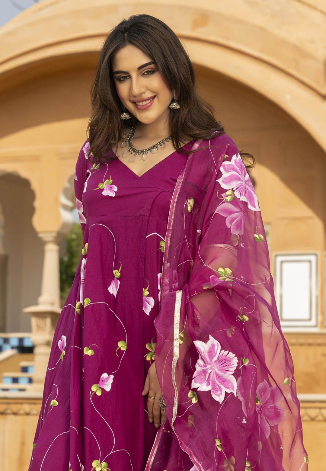 DEEP PURPLE MUDIKA HANDPAINTED COTTON SUIT SET