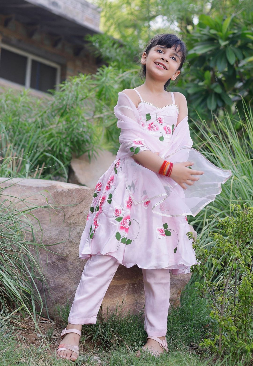 PINK DIPSI HANDPAINTED SATIN SUIT SET
