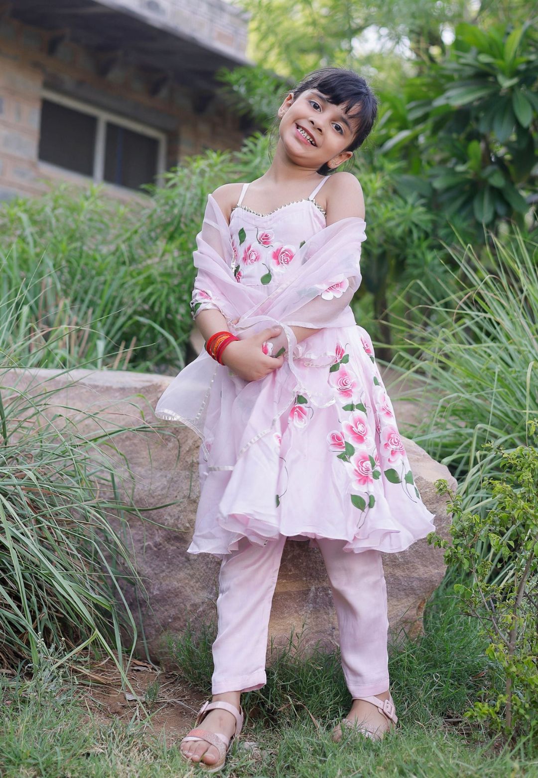 PINK DIPSI HANDPAINTED SATIN SUIT SET