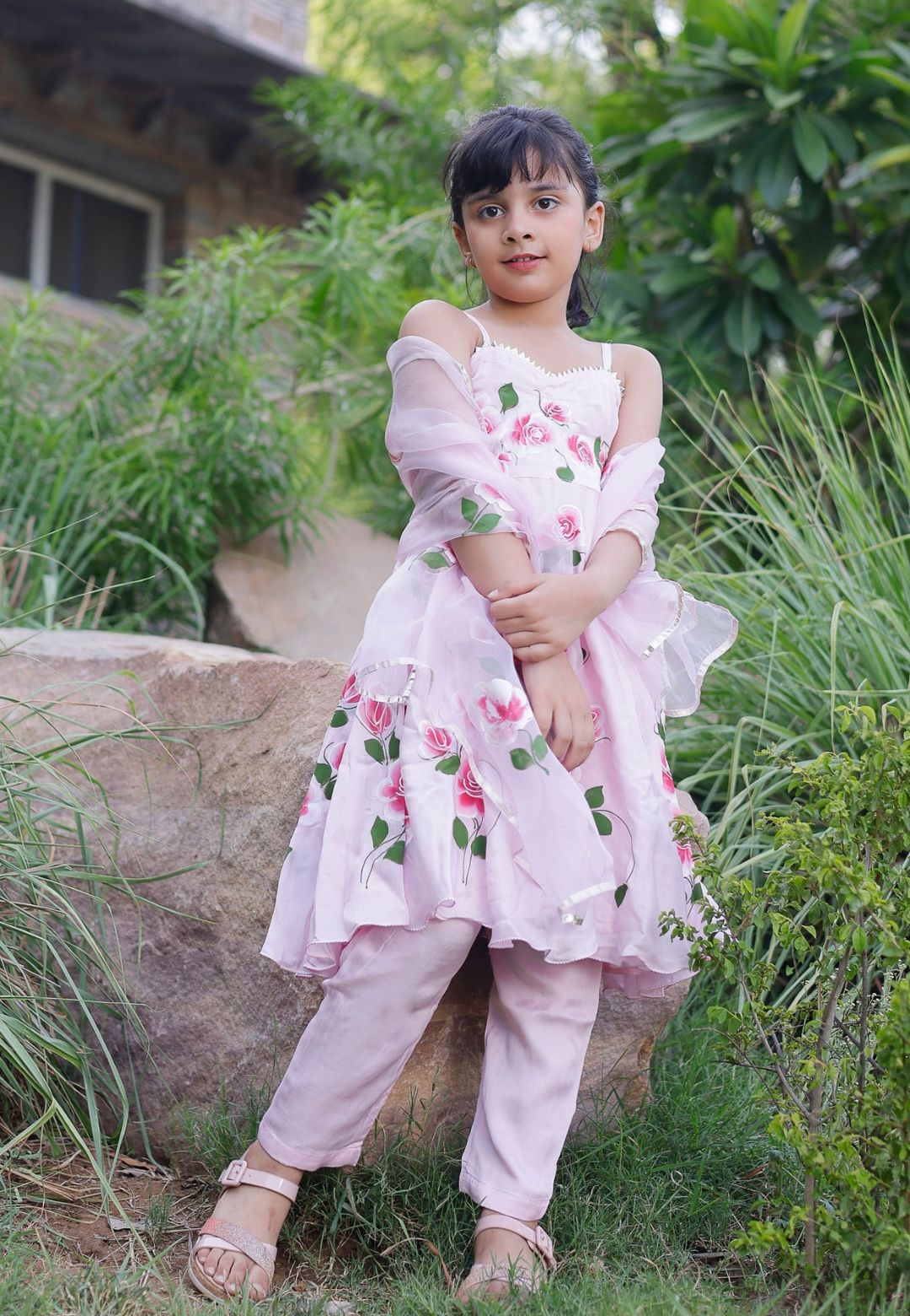 PINK DIPSI HANDPAINTED SATIN SUIT SET