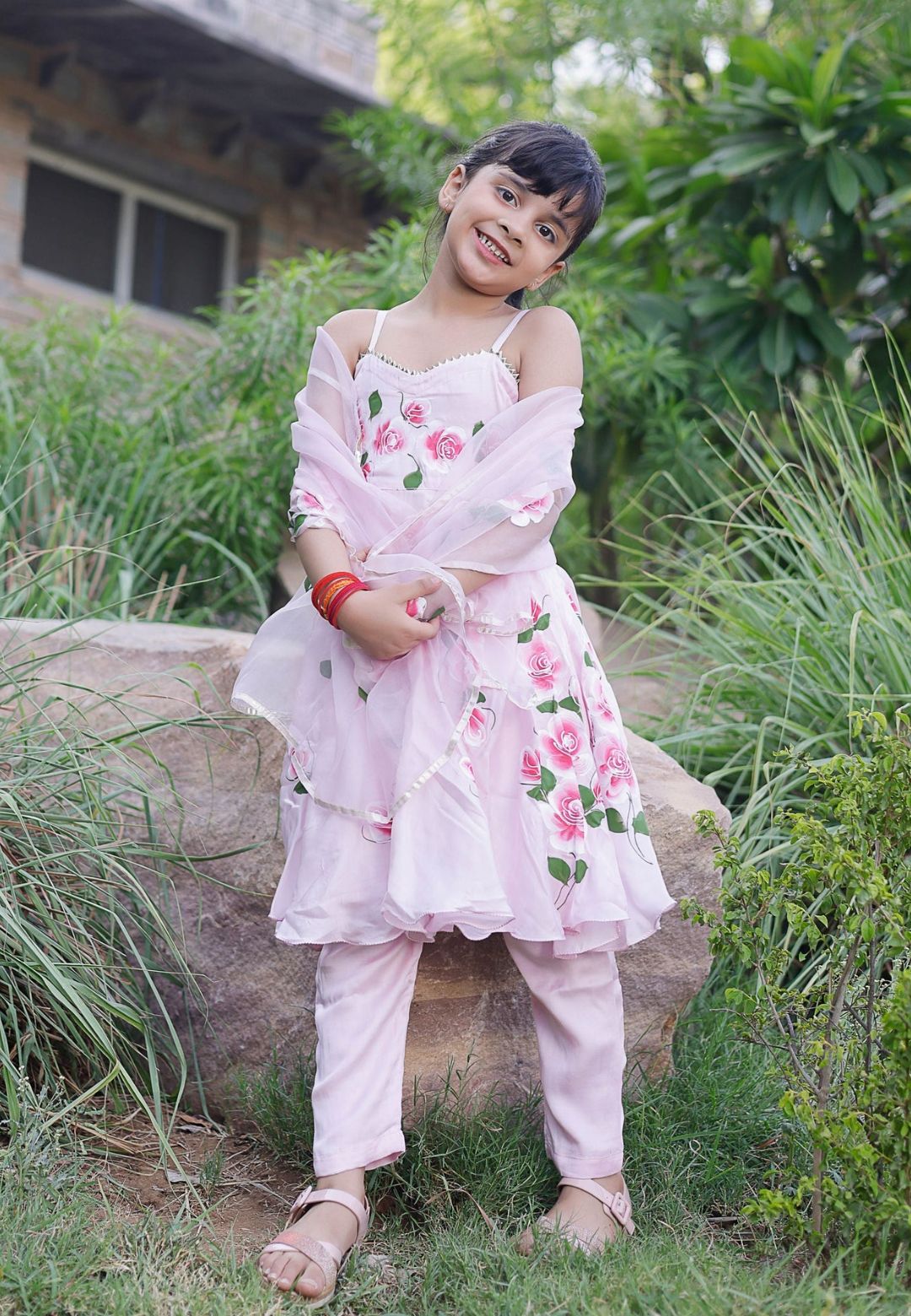 PINK DIPSI HANDPAINTED SATIN SUIT SET