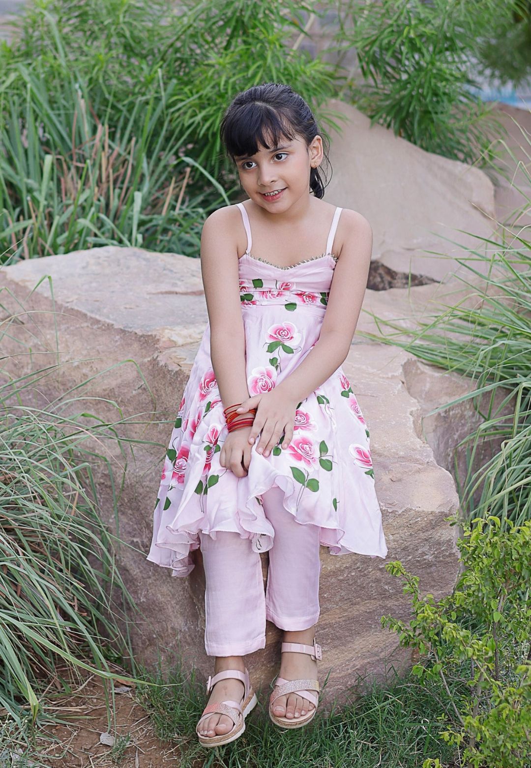 PINK DIPSI HANDPAINTED SATIN SUIT SET