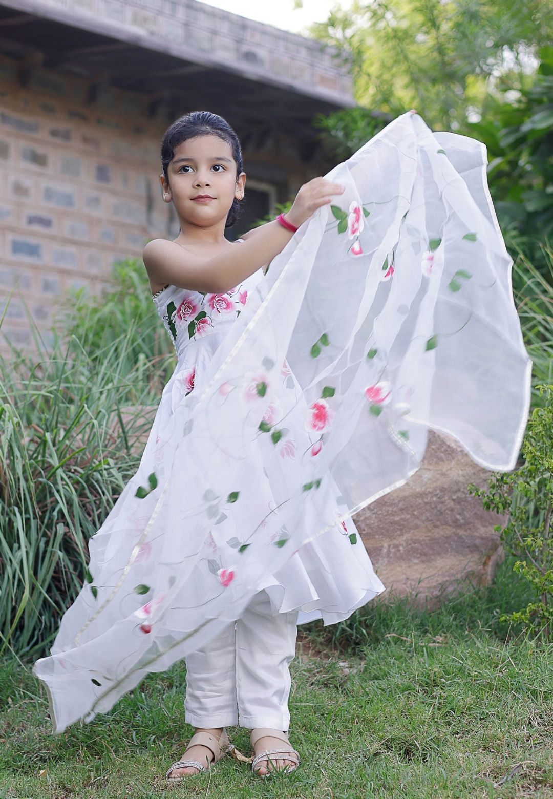 WHITE PASHA HANDPAINTED SATIN SUIT SET