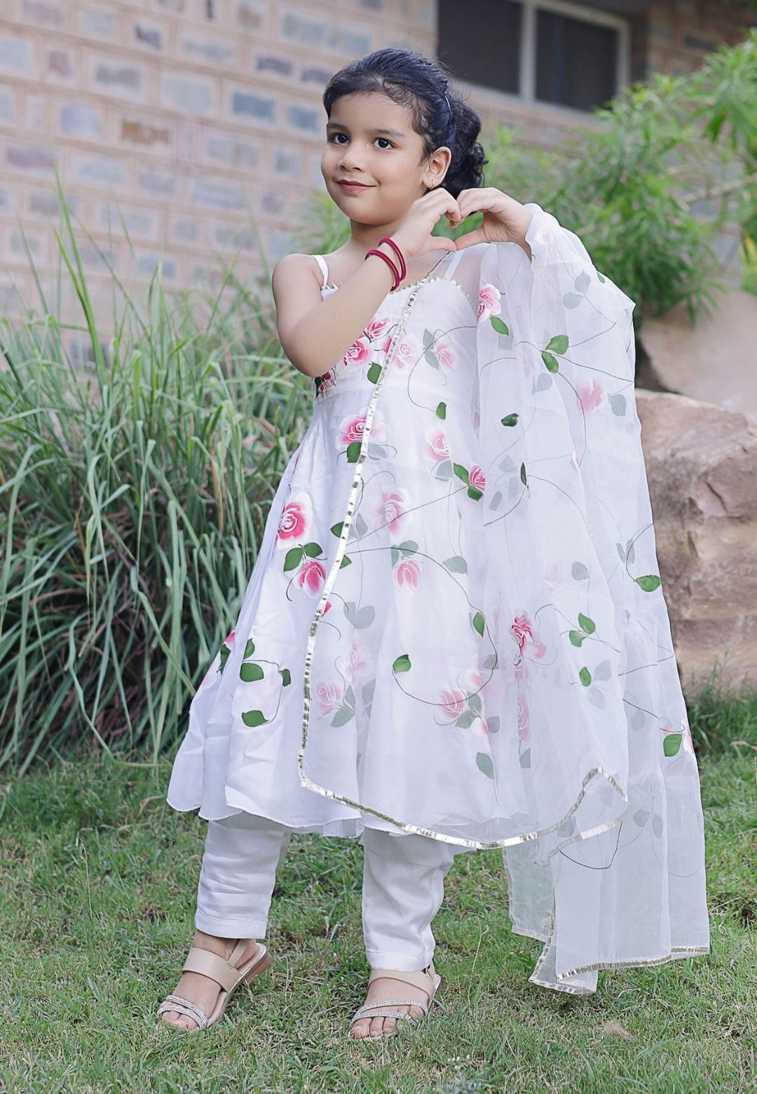 WHITE PASHA HANDPAINTED SATIN SUIT SET