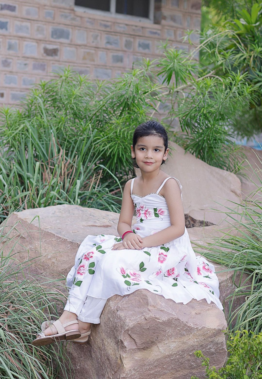 WHITE PASHA HANDPAINTED SATIN SUIT SET