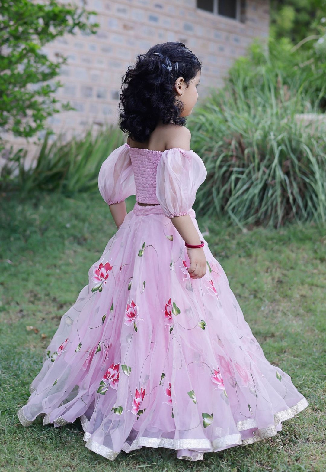 NORI PINK HANDPAINTED SATIN LEHENGA SET