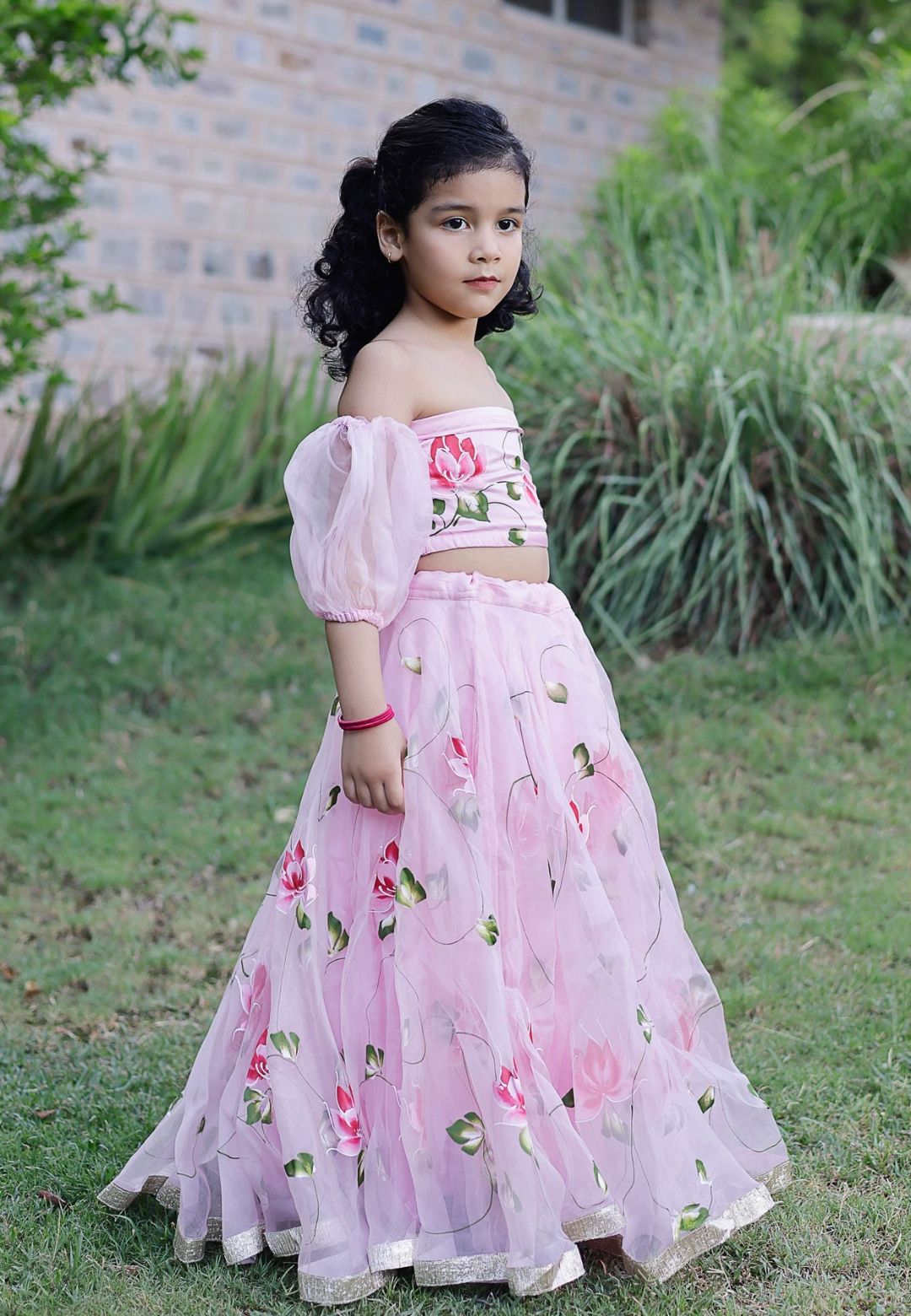 NORI PINK HANDPAINTED SATIN LEHENGA SET