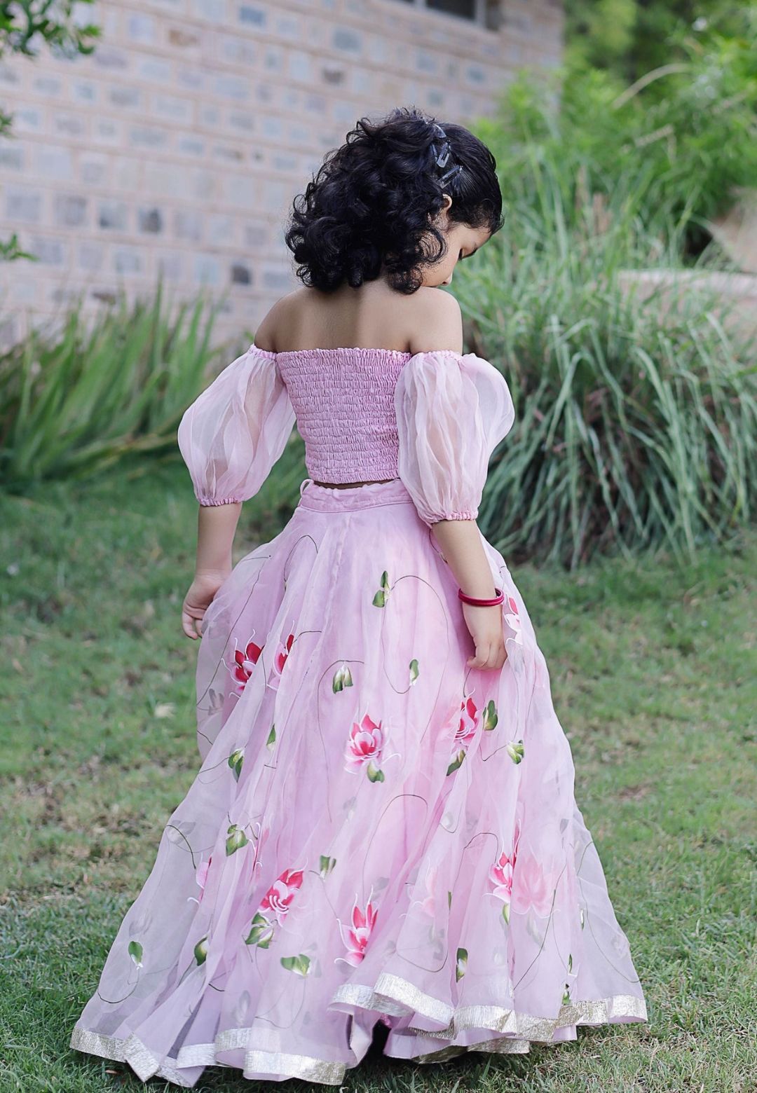NORI PINK HANDPAINTED SATIN LEHENGA SET