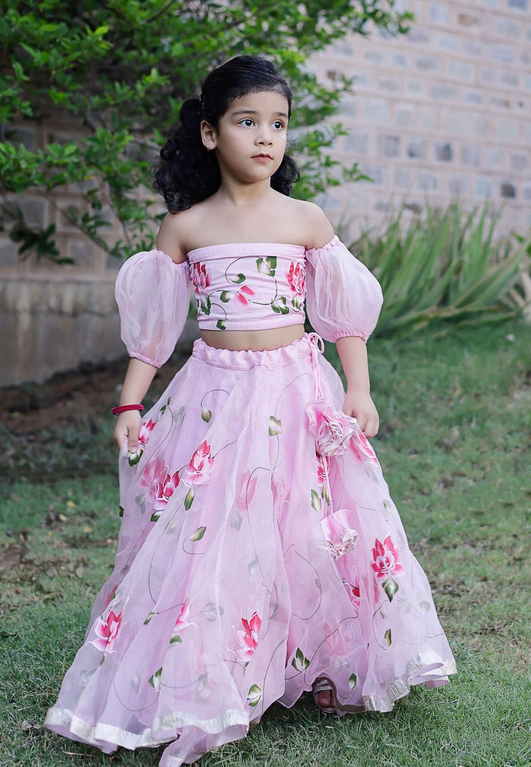 NORI PINK HANDPAINTED SATIN LEHENGA SET