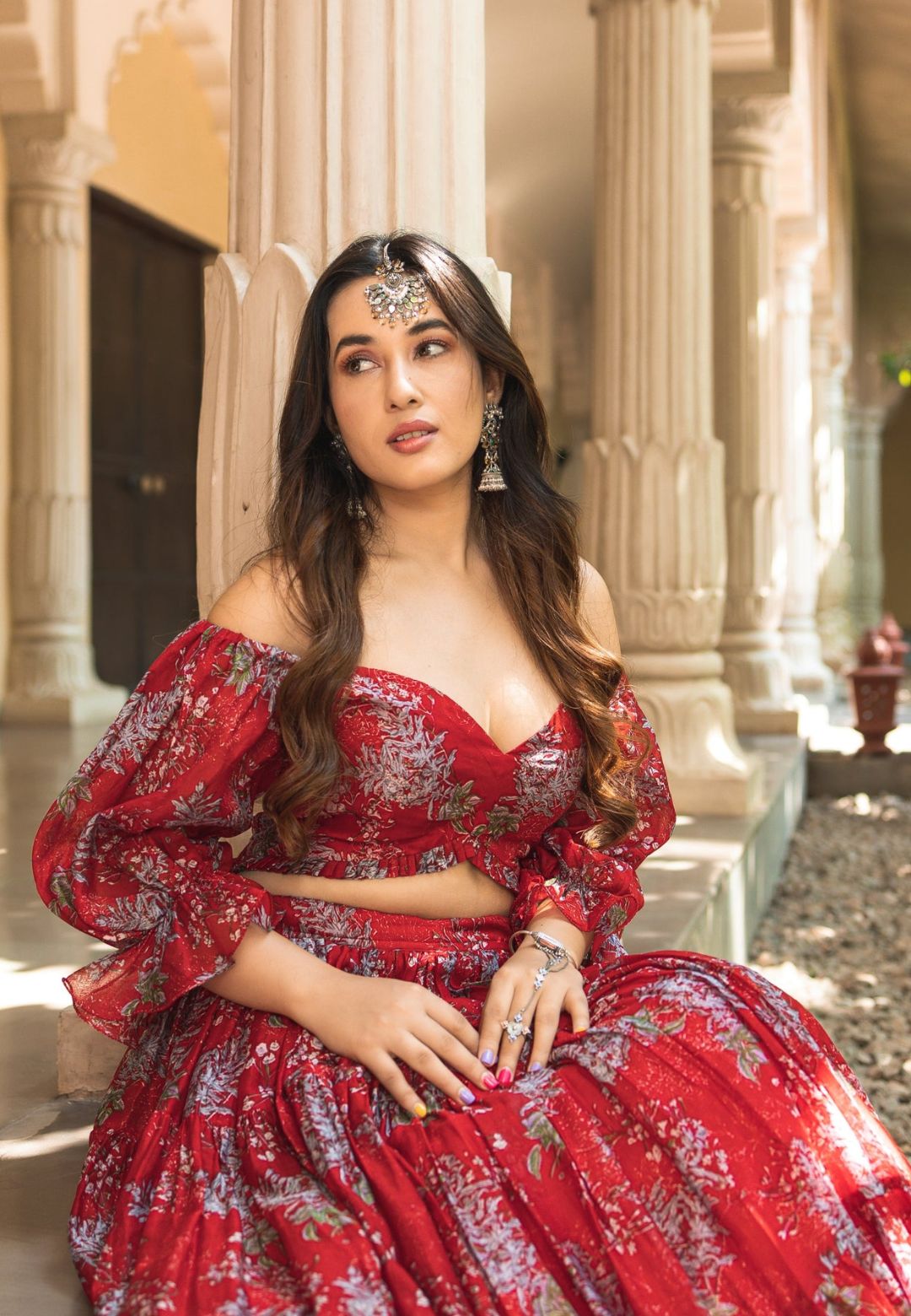 RED MAAHINA CHANDERI LEHENGA SET