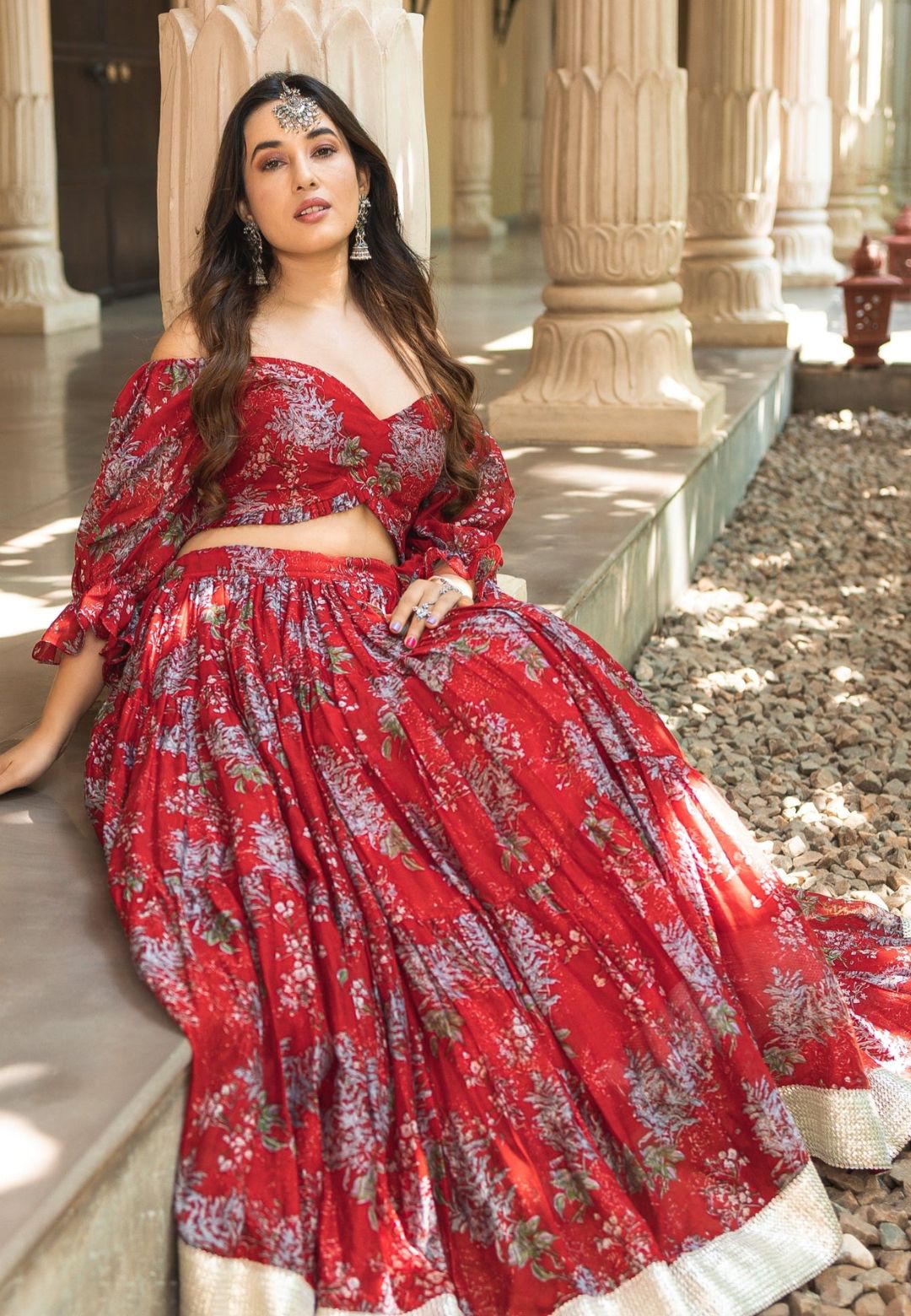 RED MAAHINA CHANDERI LEHENGA SET