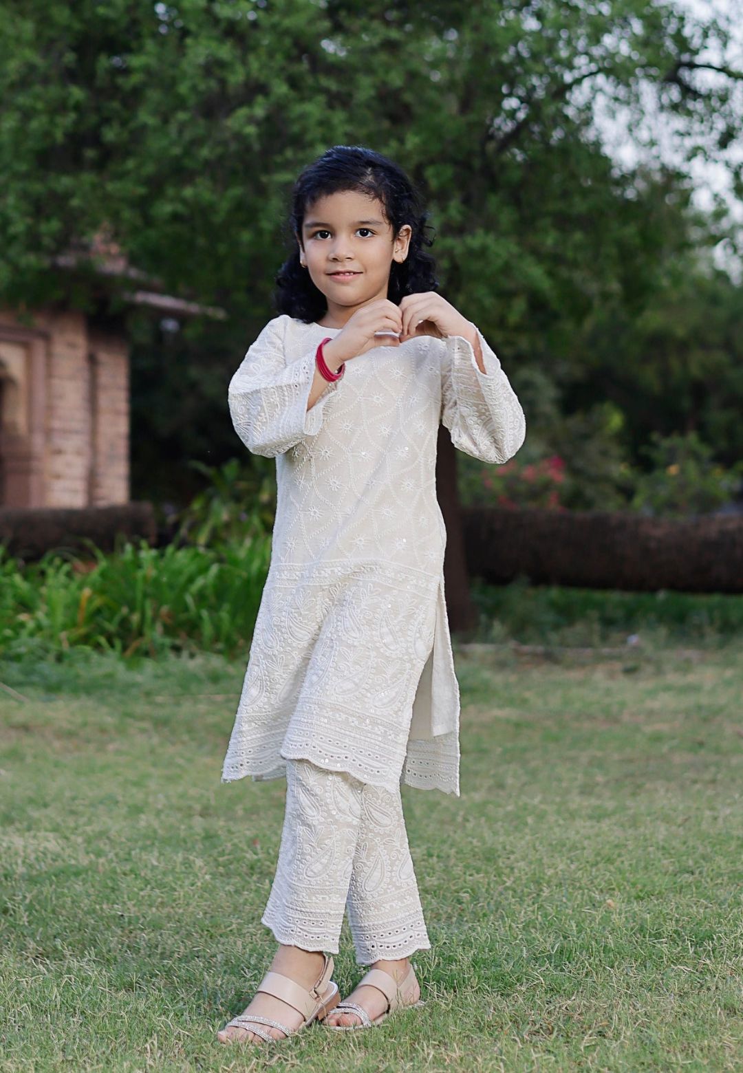 WHITE UMIKO EMBROIDERED COTTON KURTA SET