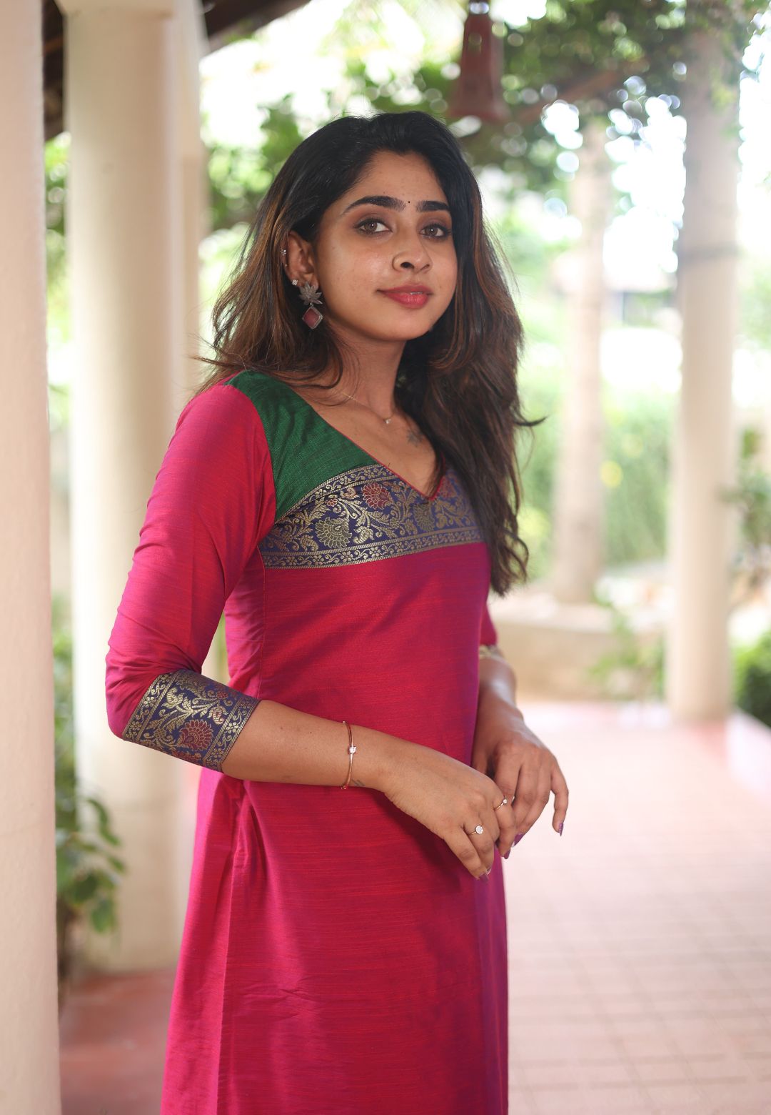 MAGENTA PINK IVA CHANDERI KURTA SET