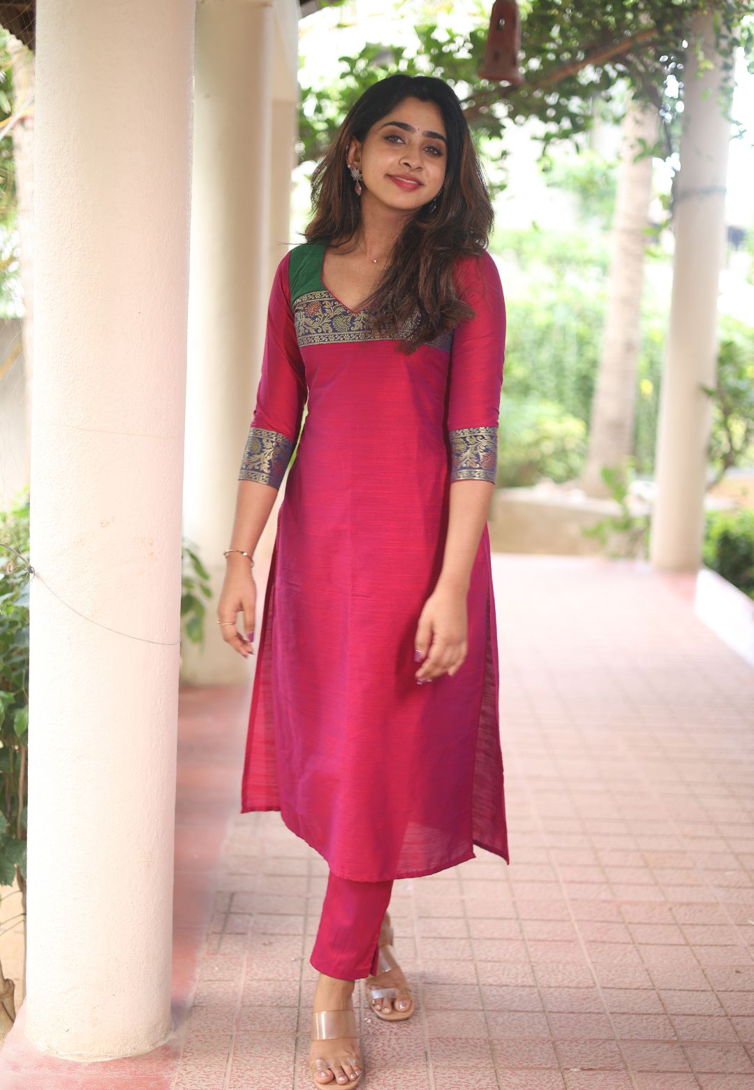 MAGENTA PINK IVA CHANDERI KURTA SET