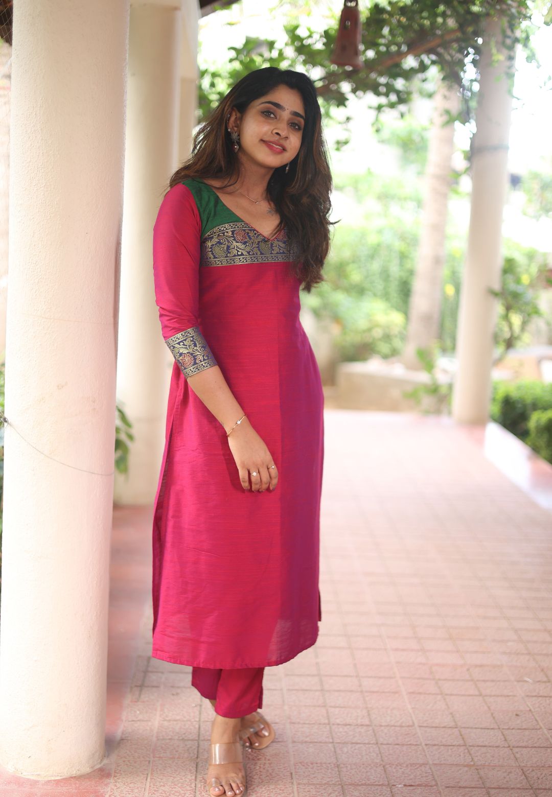 MAGENTA PINK IVA CHANDERI KURTA SET