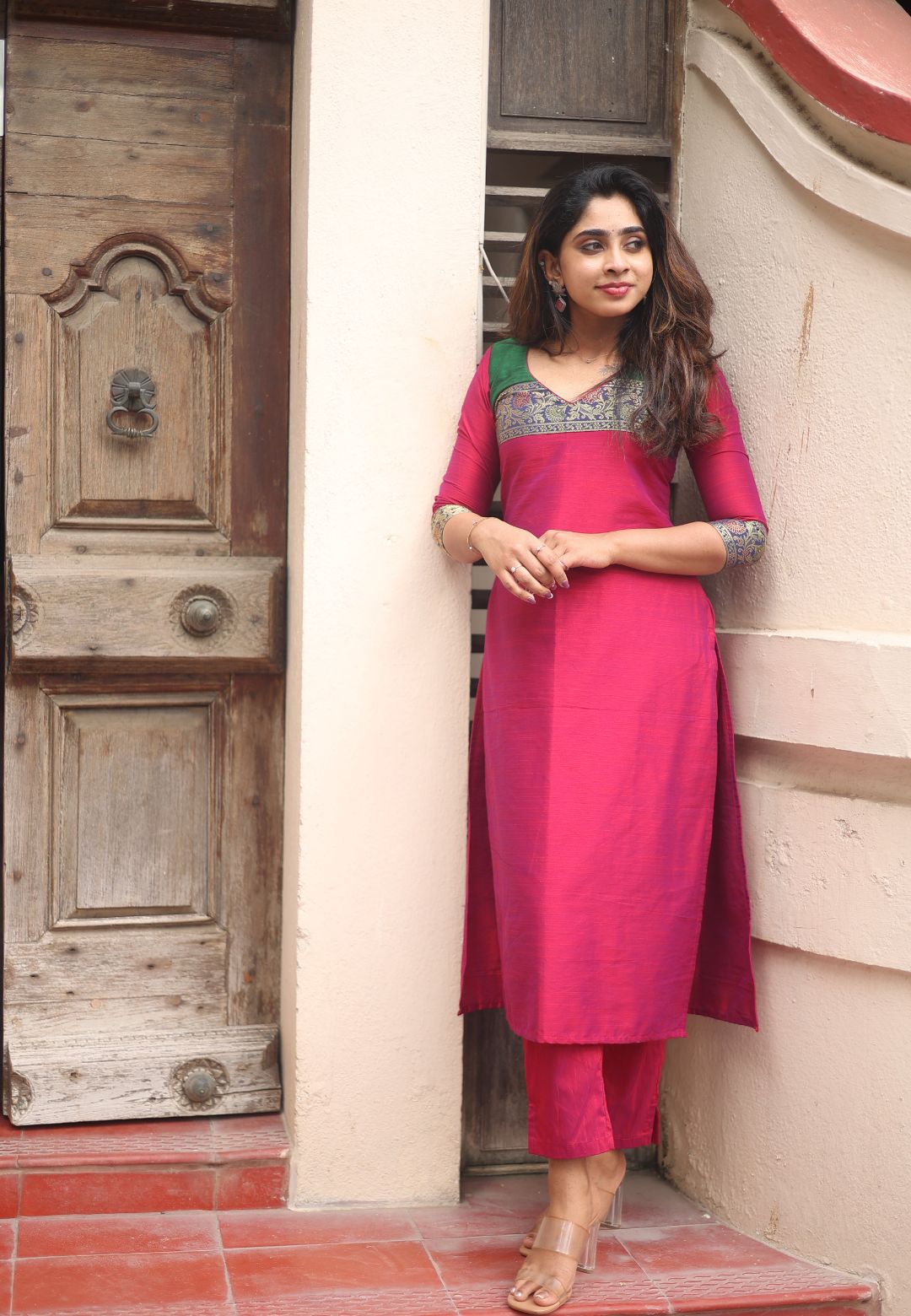 MAGENTA PINK IVA CHANDERI KURTA SET