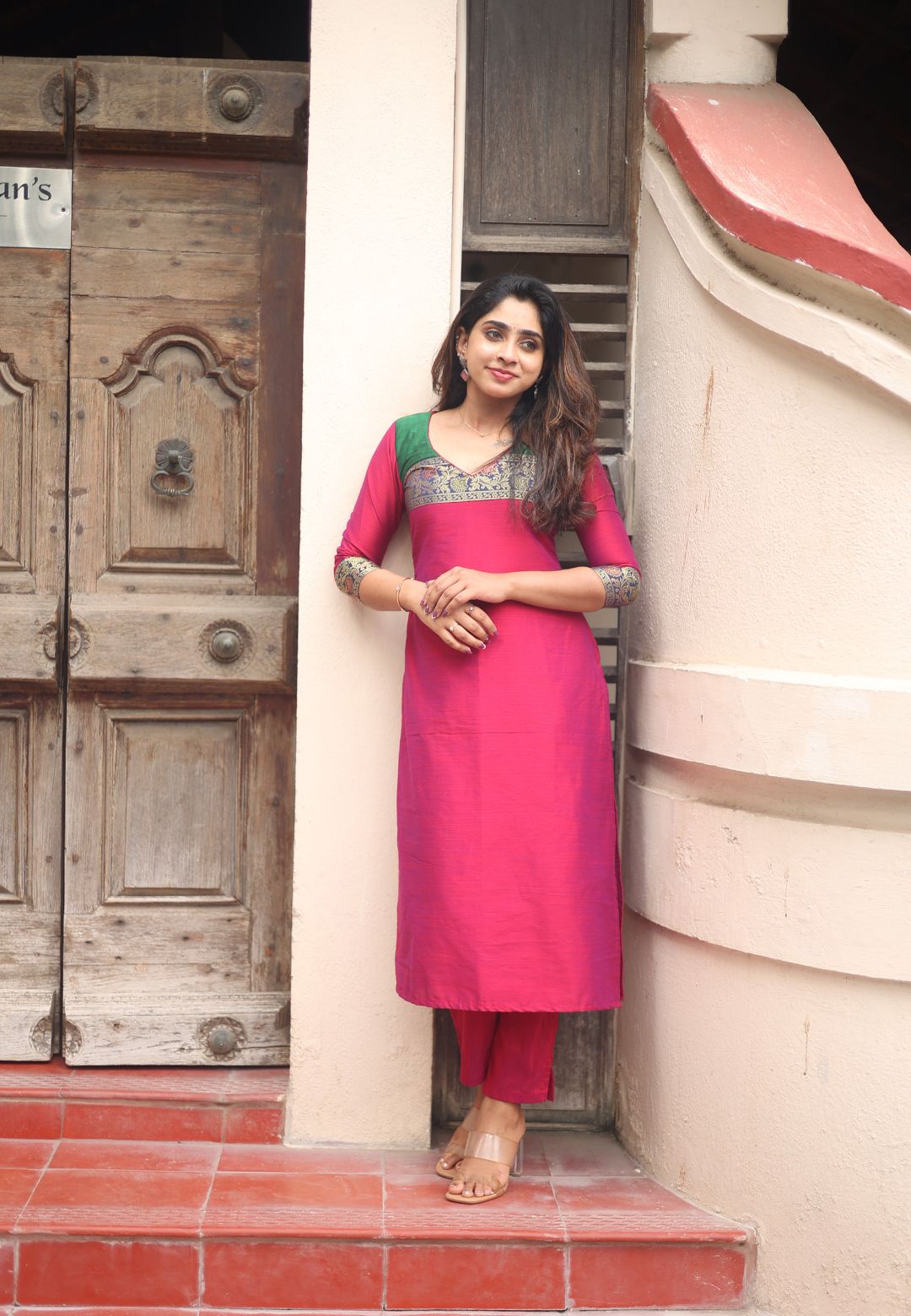 MAGENTA PINK IVA CHANDERI KURTA SET