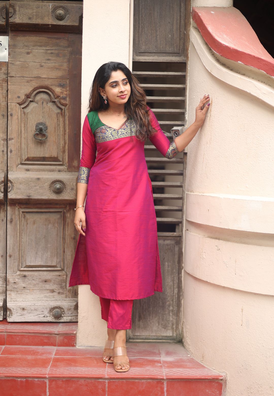 MAGENTA PINK IVA CHANDERI KURTA SET