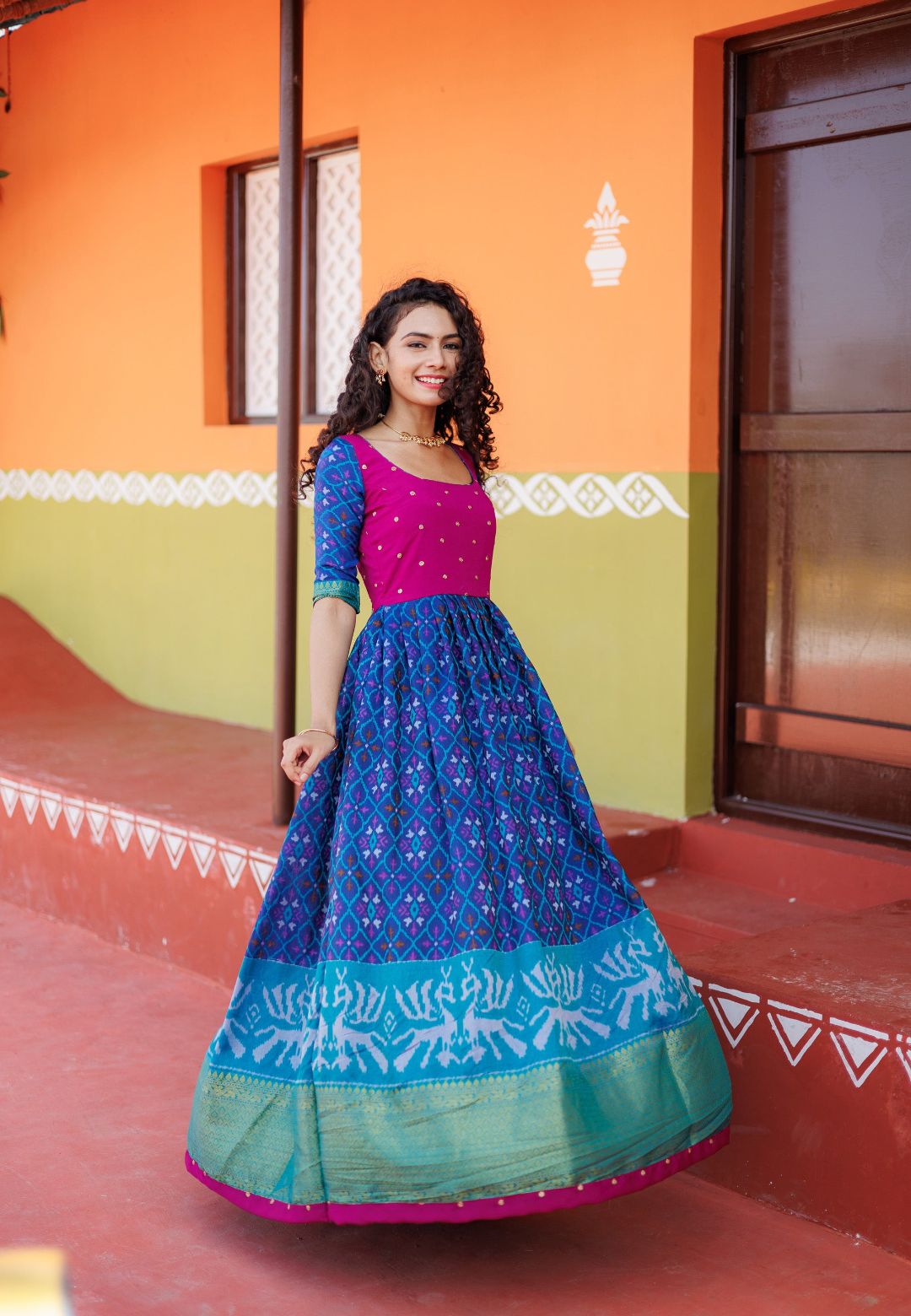 BHUMIKA BLUE POCHAMPALLY ANARKALI DRESS