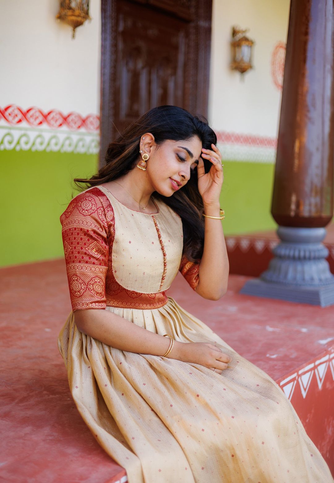 AADYA MAROON BROCADE SILK ANARKALI