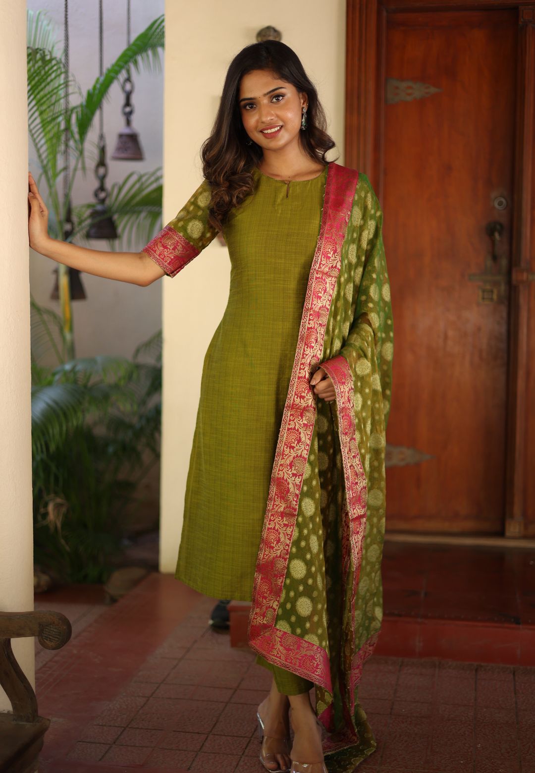 GREEN RACHNA CHANDERI SUIT SET