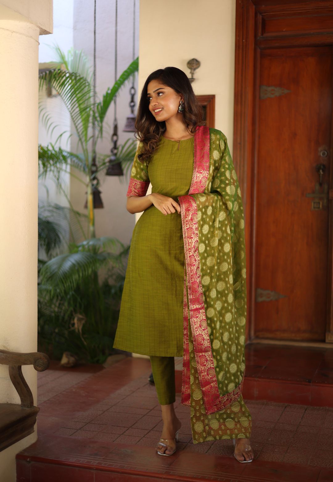 GREEN RACHNA CHANDERI SUIT SET