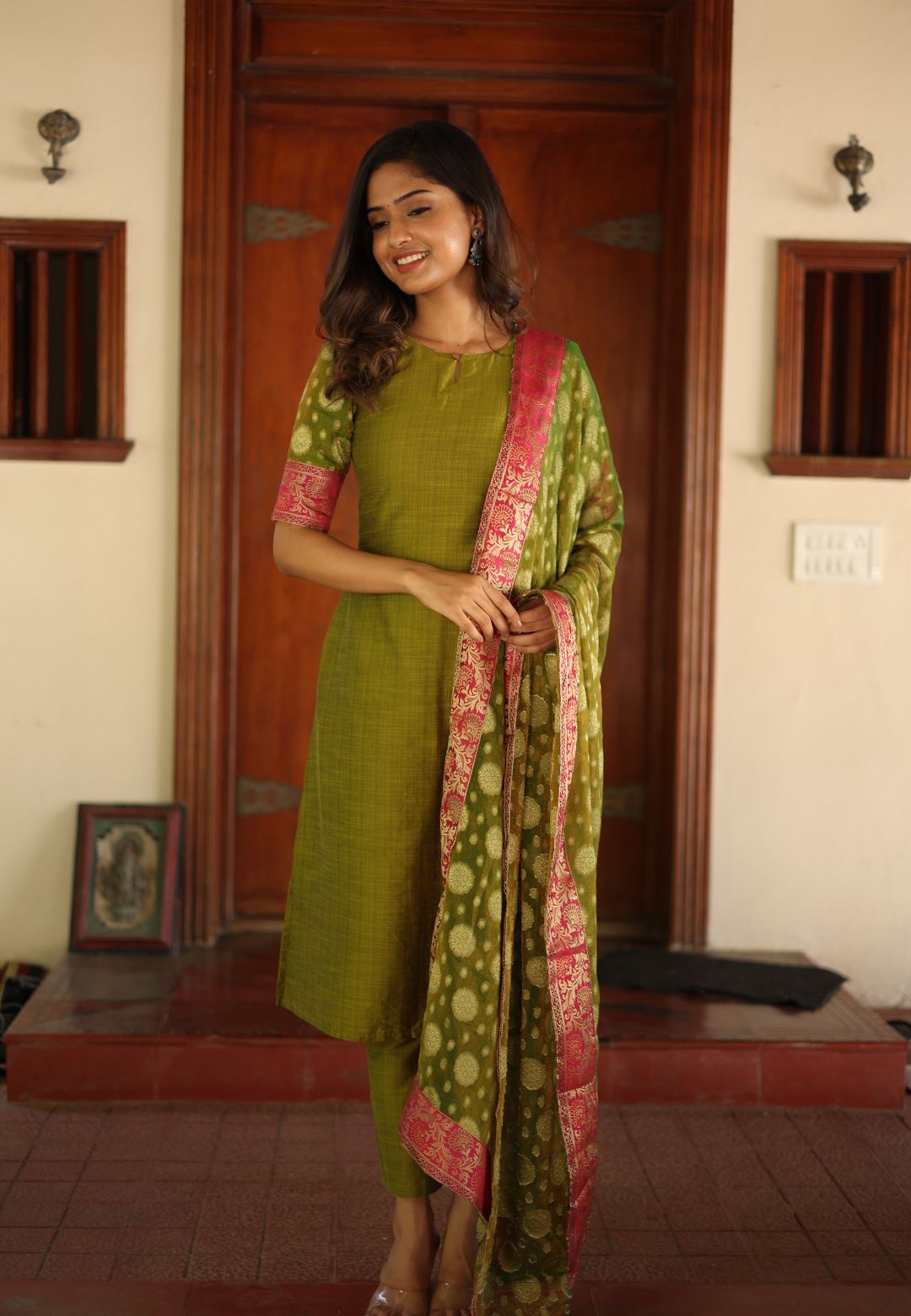GREEN RACHNA CHANDERI SUIT SET