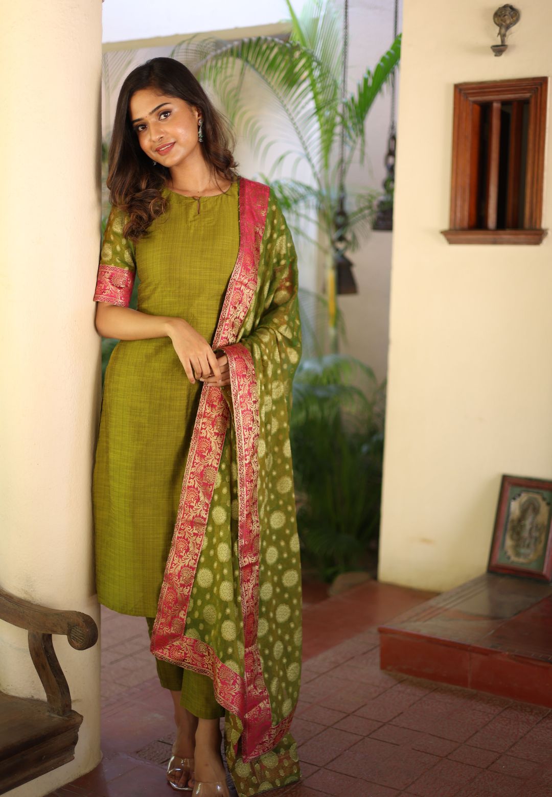 GREEN RACHNA CHANDERI SUIT SET