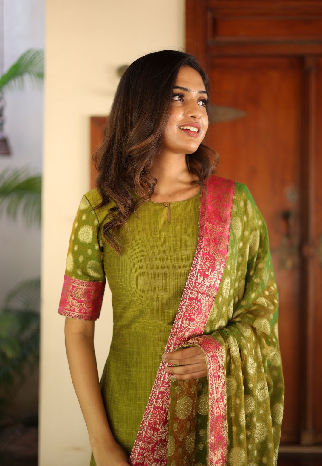 GREEN RACHNA CHANDERI SUIT SET