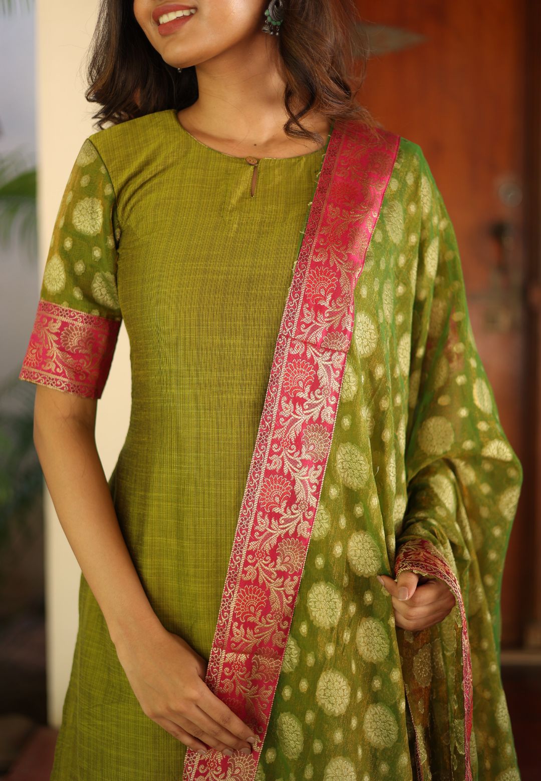GREEN RACHNA CHANDERI SUIT SET
