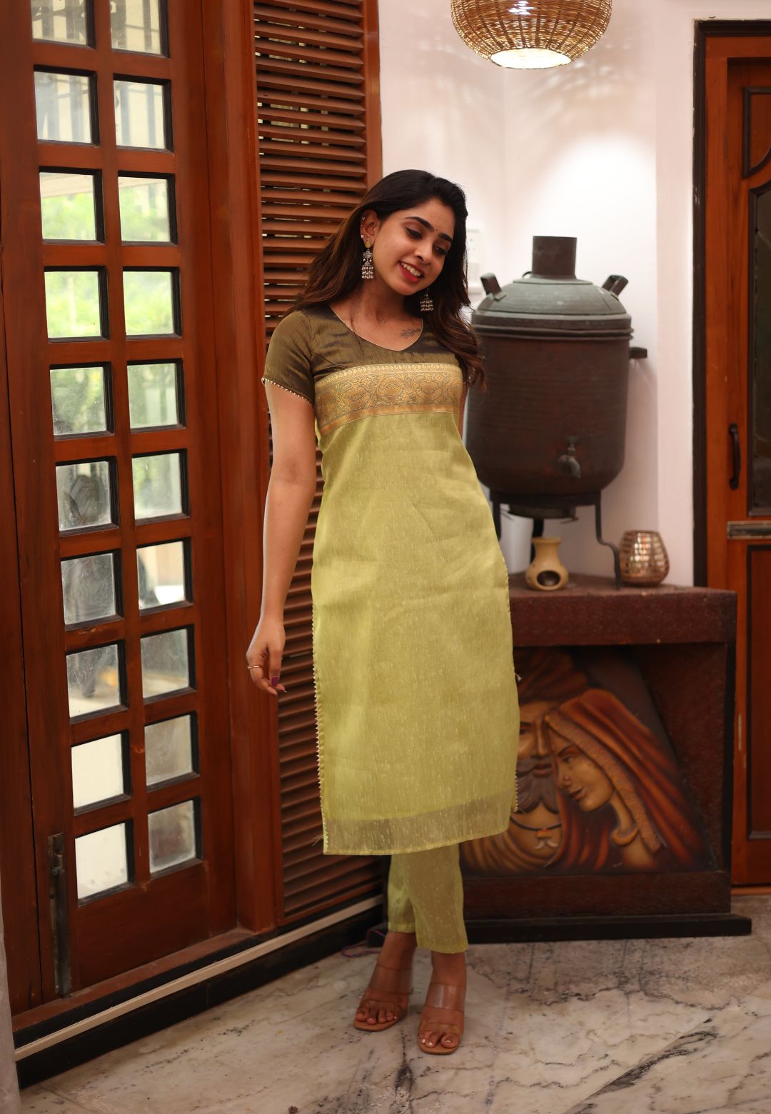 GREEN BLACK NIDHI KHADDI SILK KURTA SET