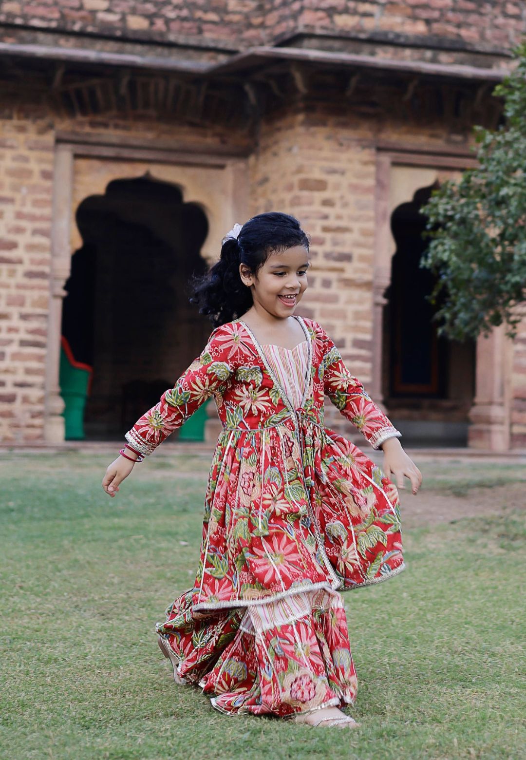RED NIXI HANDBLOCK COTTON SHARARA SET