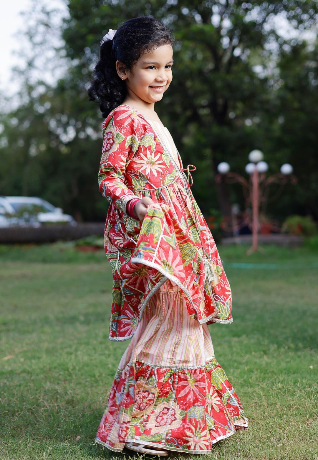 RED NIXI HANDBLOCK COTTON SHARARA SET