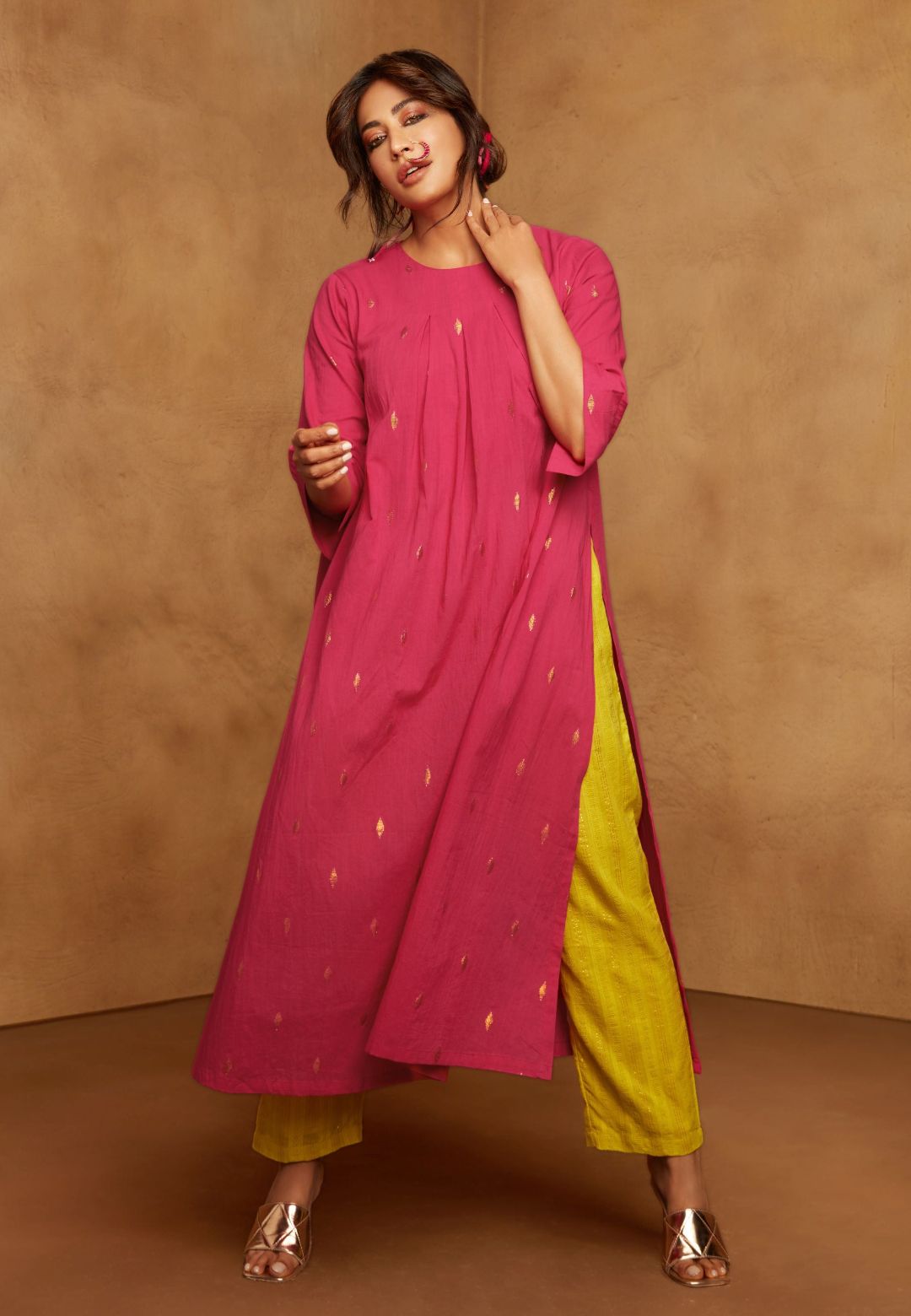 PINK GREEN COTTON RELAXED KURTA SET