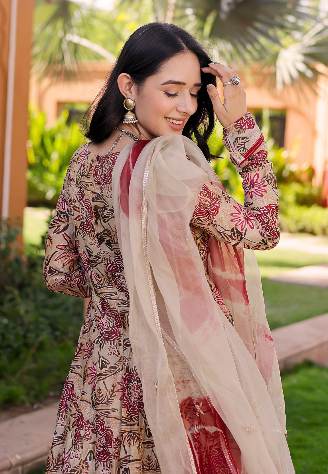 BEIGE REVATI CHANDERI ANGRAKHA SUIT SET
