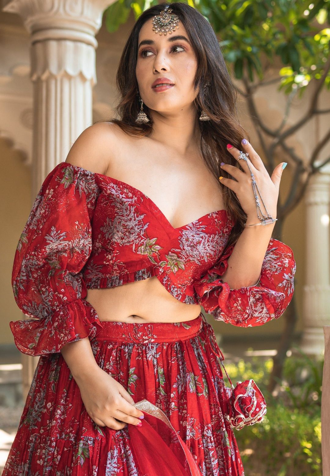 RED MAAHINA CHANDERI LEHENGA SET