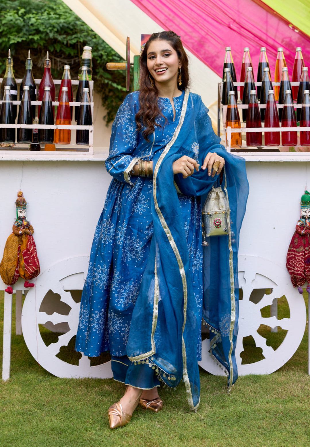 BLUE BANDHANI CHANDERI SUIT SET