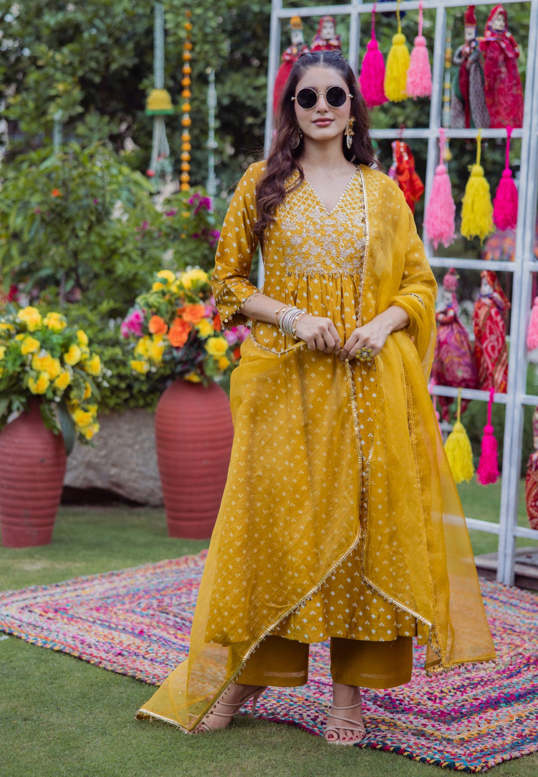 YELLOW PAVITRA BANDHANI CHANDERI SUIT SET