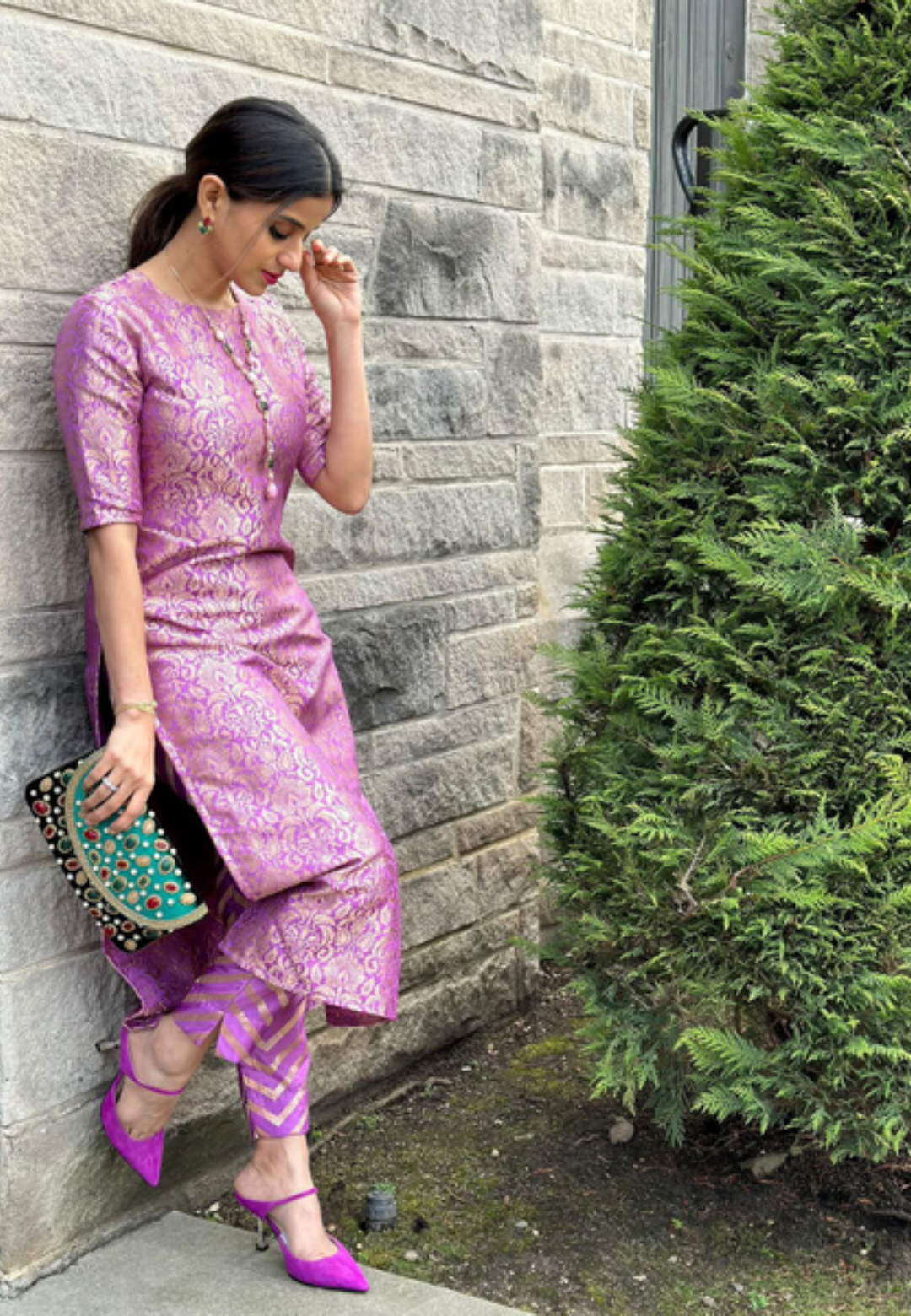 LILAC PURPLE BANARAS BROCADE KURTA SET