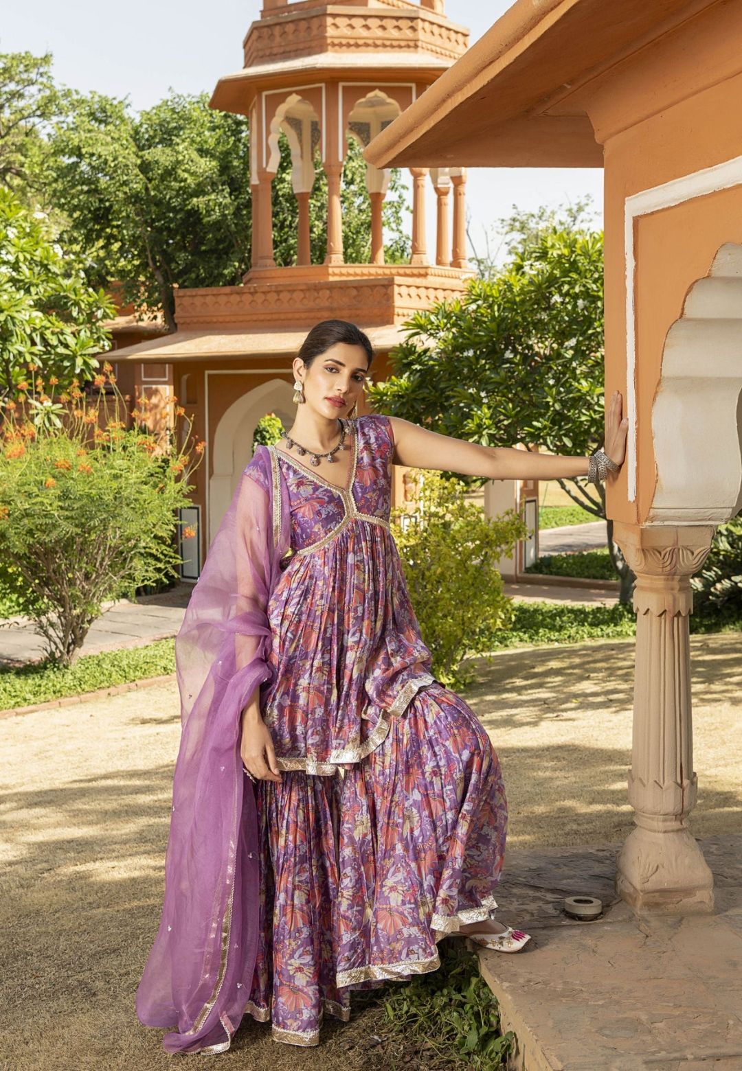 PURPLE RASYA CHANDERI SHARARA SET