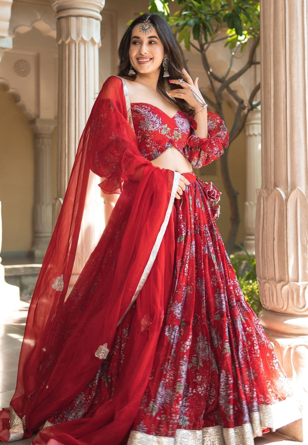 RED MAAHINA CHANDERI LEHENGA SET