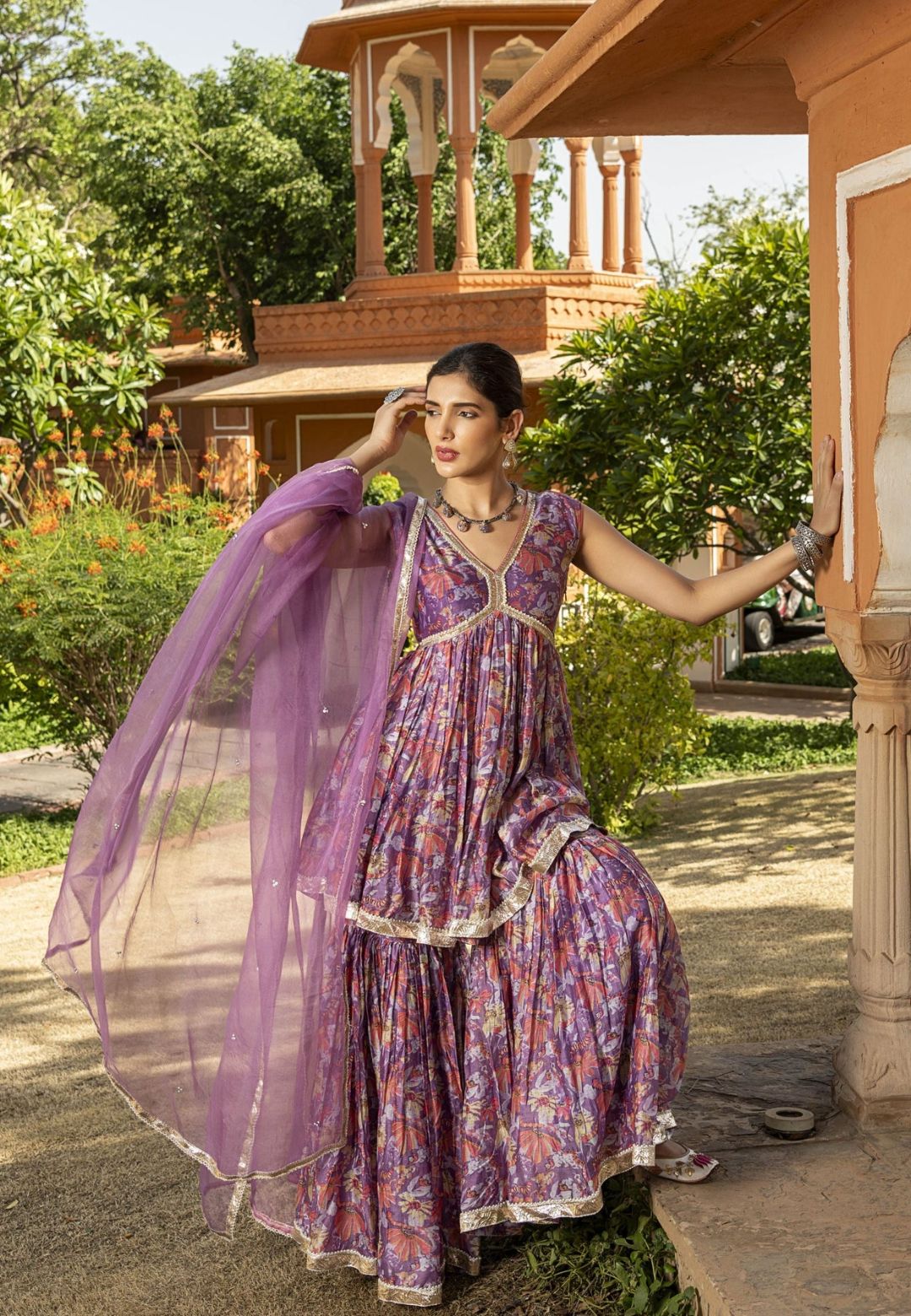 PURPLE RASYA CHANDERI SHARARA SET