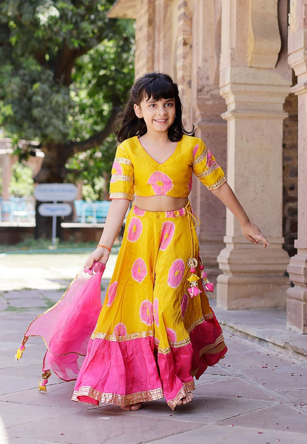PINK YELLOW VARUNA TIE & DYE LEHENGA SET
